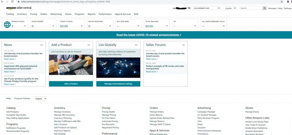 front page amazon sellercentral